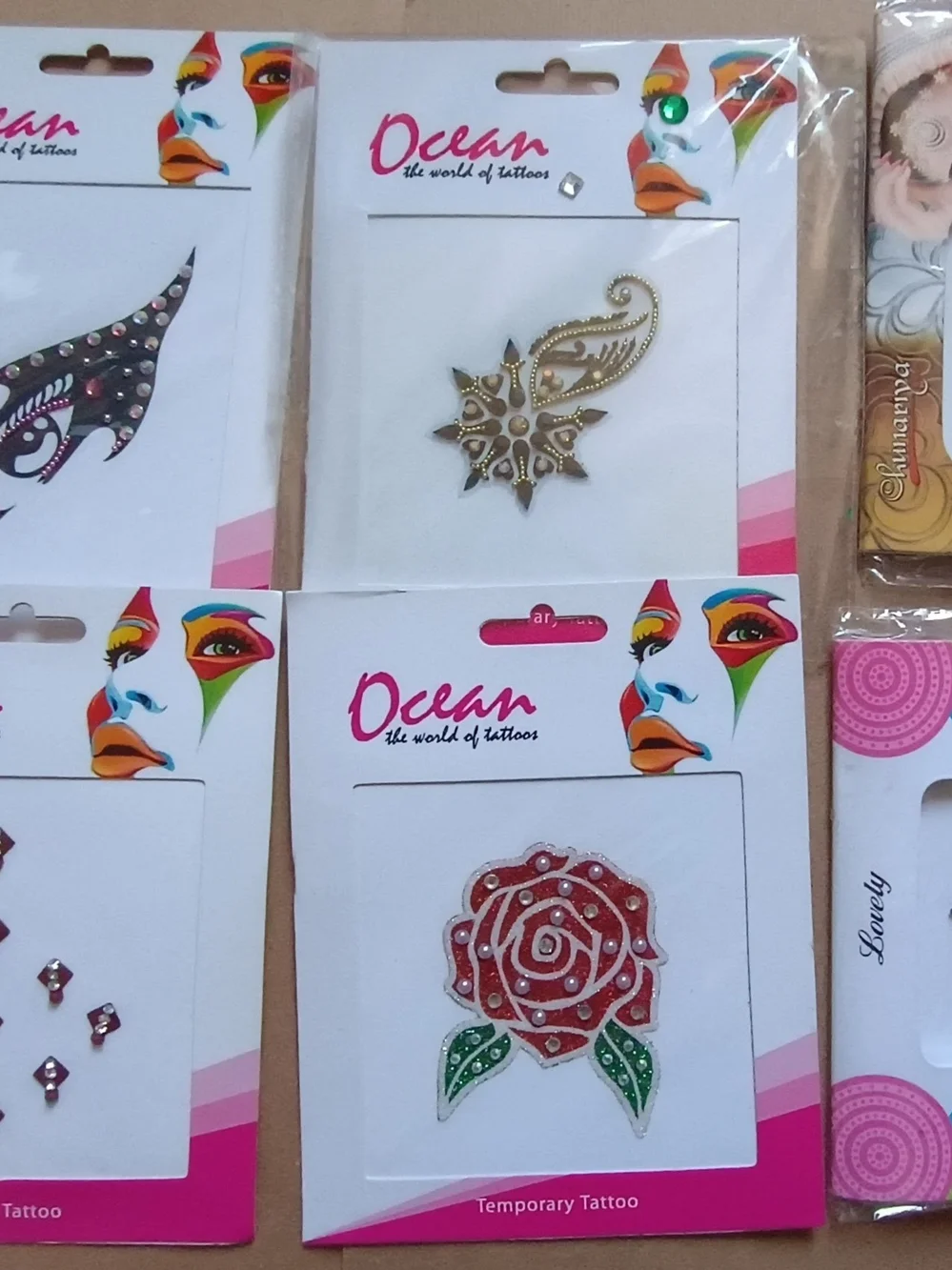 30 Pks - Mixture Of Self Adhesive Tattoos and Crystals Jewels Various Brands